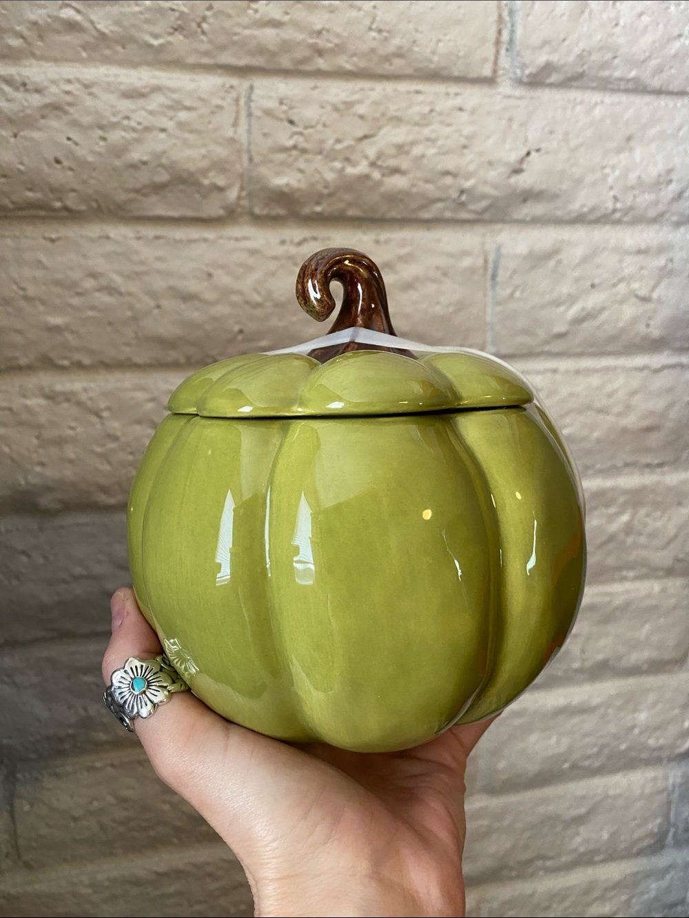 🌼 NEW Green Ceramic Pumpkin Lidded Jar for fall Pumpkin Cookie Jar - Picture 1 of 4